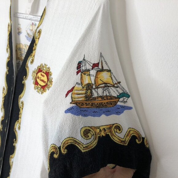 Kathie Lee Nautical Blouse Size 18W Voiles de Lumiere Sailing Ship Wheel Vintage - Picture 4 of 12